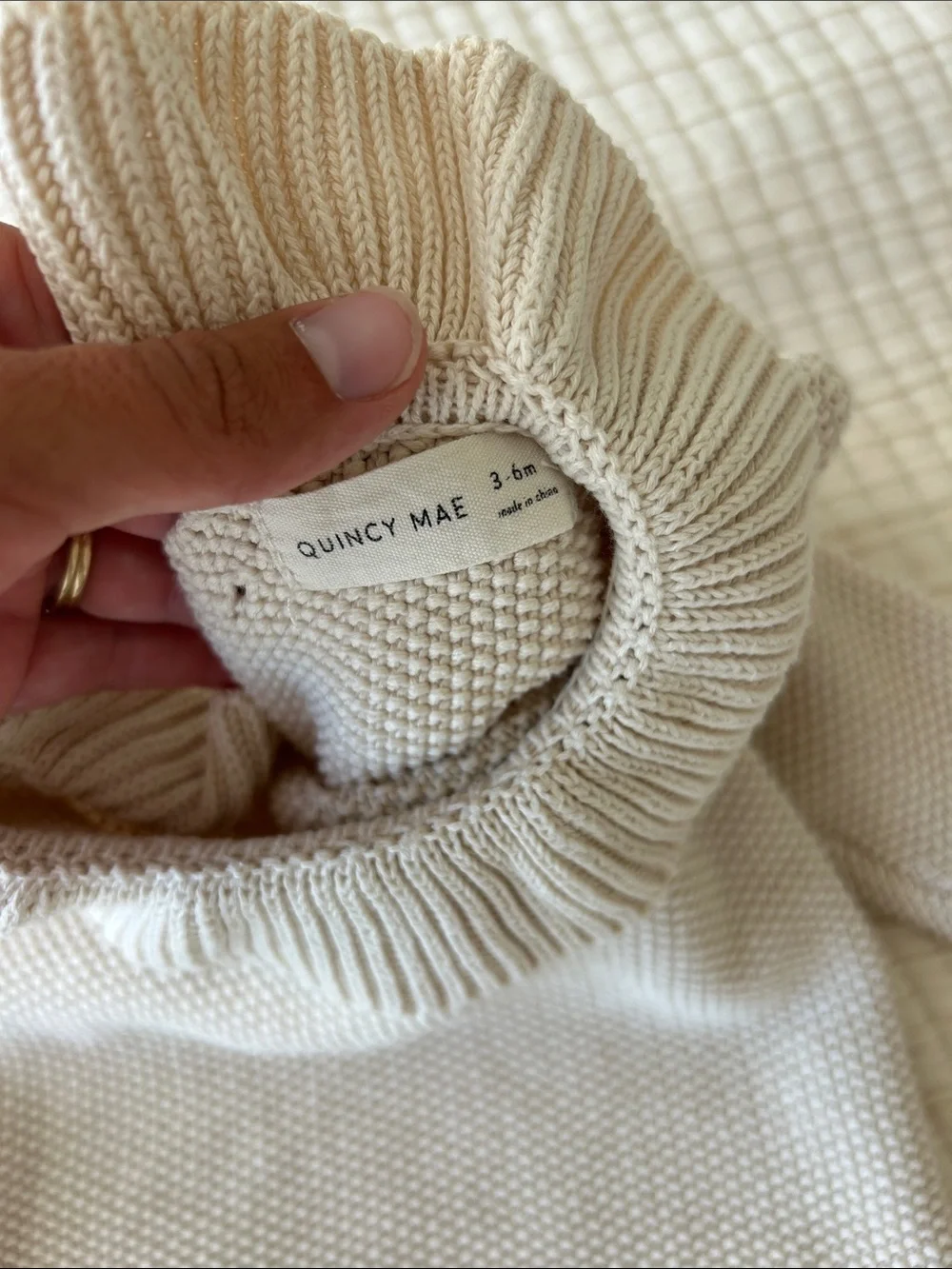 Quincy Mae Cream Knit Kids Sweater with Fold-Over Collar